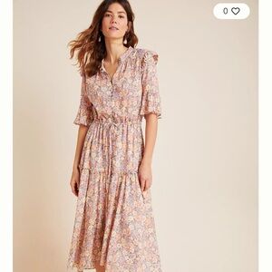 Anthropology Chic Floral Midi Dress in Soft Pastels
